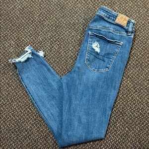 American Eagle Outfitters Blue Distressed Ankle Jeans
